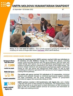 Cover of the Snapshot #7 of UNFPA Moldova's Humanitarian Response