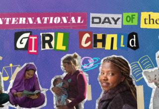 5 fete de naționalitate diferită și textul „Ziua Internațională a Fetei Adolescente”