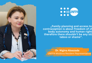 Banner with the quote of UNFPA Resident Representative, Nigina Abaszada
