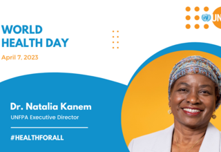 A graphic collage of Dr. Natalia Kanme and the inscription World Health Day