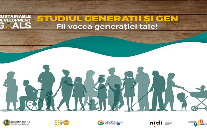Baner grafic al studiului Generații și Gen cu siluete de oameni