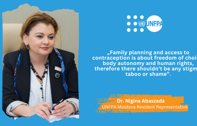 Banner with the quote of UNFPA Resident Representative, Nigina Abaszada