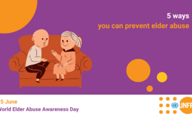 Graphic banner with two elders discussing on a couch