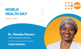 A graphic collage of Dr. Natalia Kanme and the inscription World Health Day