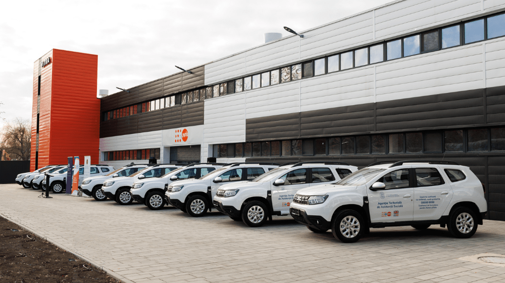 10 donated cars and 3 banners - UNFPA, Ministry of Labor and Social Protection, and British Embassy