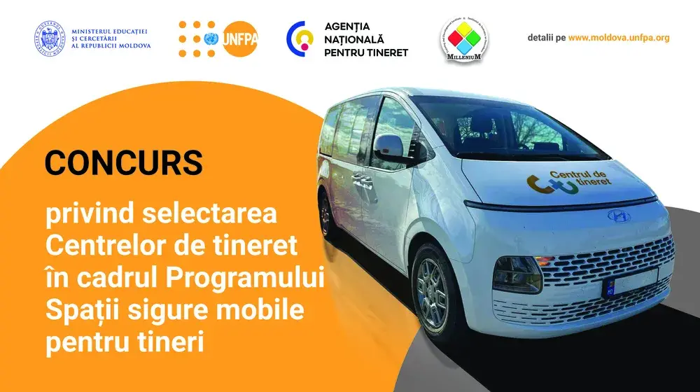 Concurs privind selectarea Centrelor de tineret  în cadrul Programului Spații sigure mobile pentru tineri 