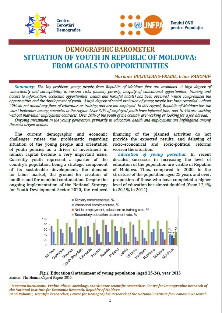 Situation of youth in the Republic of Moldova: from goals to opportunities