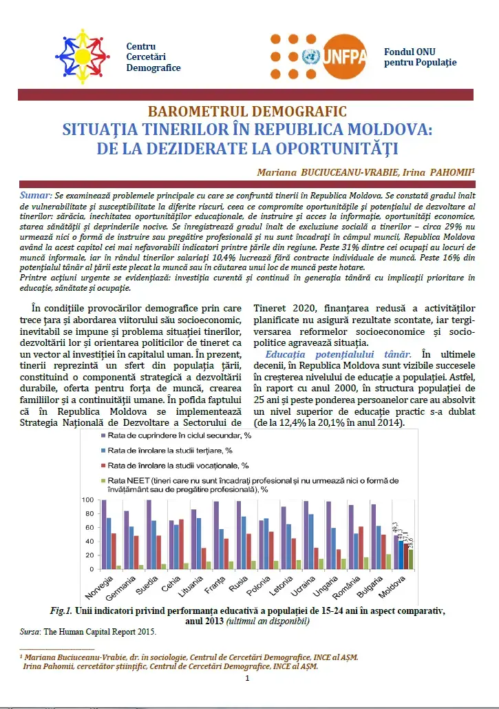 Situaţia tinerilor în Republica Moldova: de la deziderate la oportunităţi