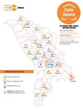 Map of the regions covered by Safe Spaces for Women, Youth, Older persons