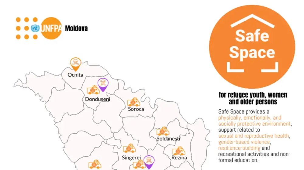 Map of the regions covered by Safe Spaces for Women, Youth, Older persons